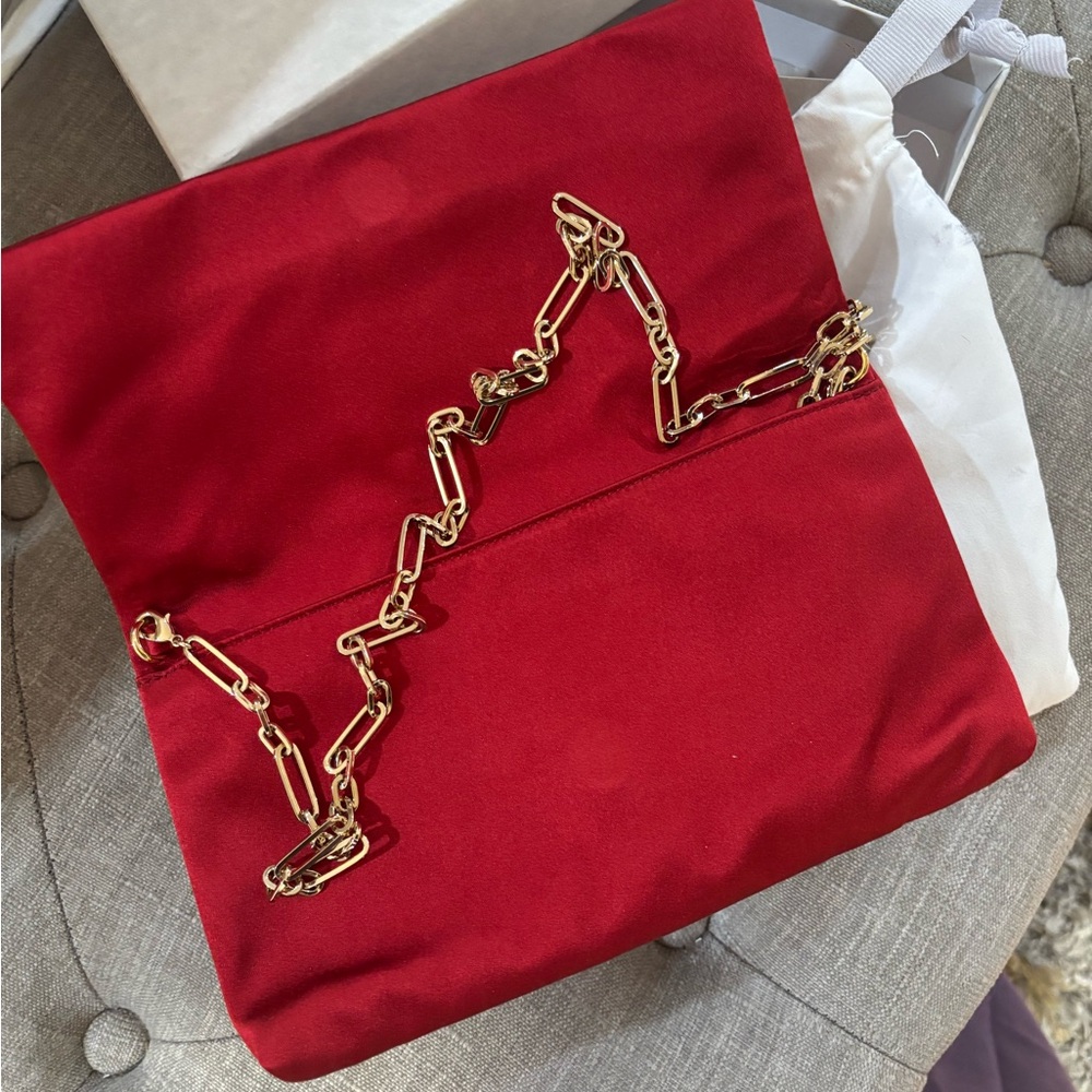 Jimmy Choo  Titania Red Satin Jeweled Evening Clutch - Picture 2 of 5
